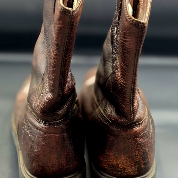 Brown Leather Pull-On Boots with Textured Upper - Picture 9 of 12